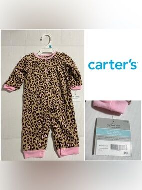 🆕CARTER’S - 6M - NWT - INFANT GIRLS LEOPARD CAT FLEECE COVERALL